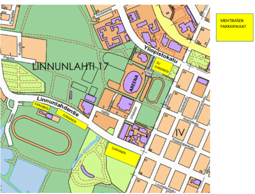 Parkkipaikat Joensuu Areenan läheisyydessä.